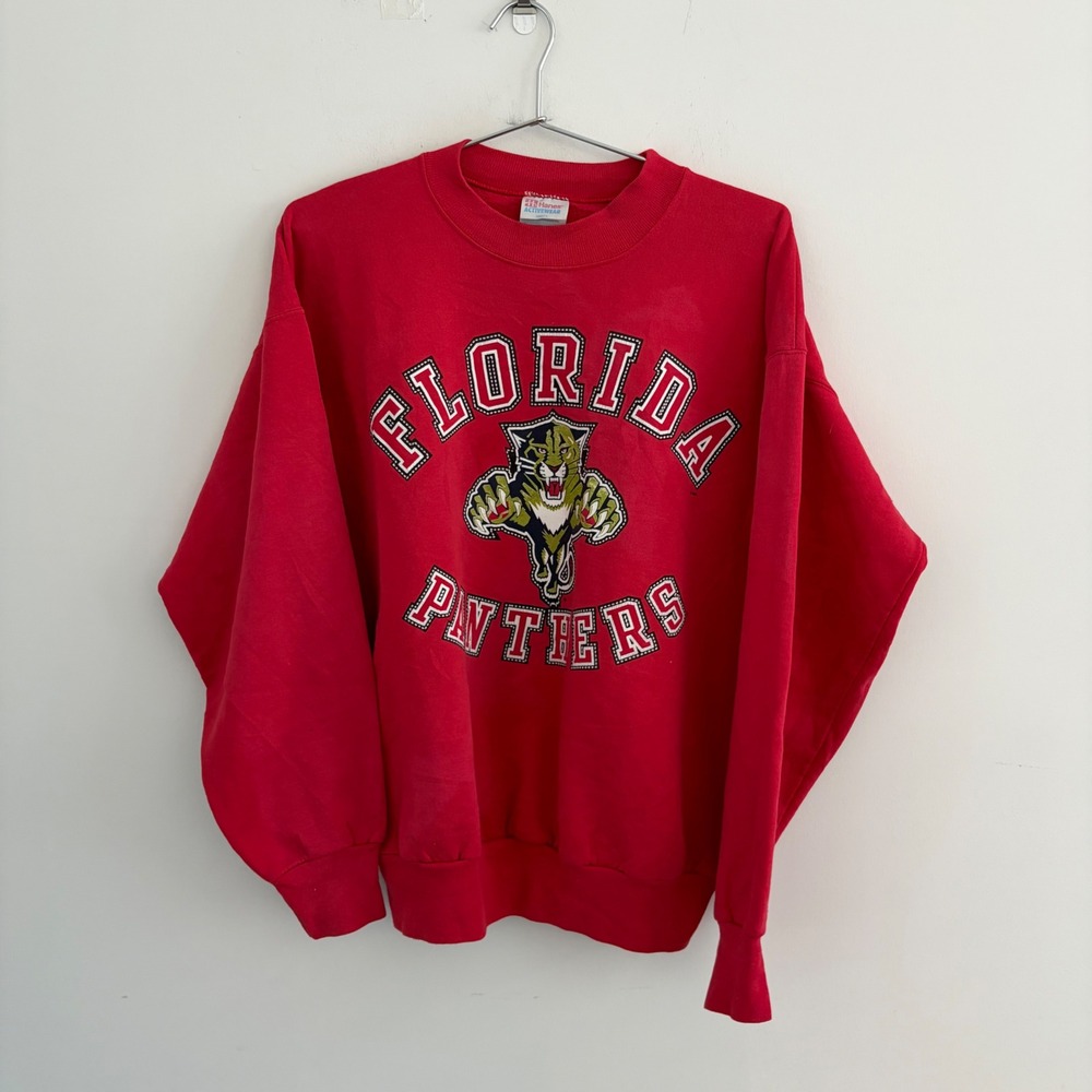 Vintage Hanes Florida Panthers NHL Sweatshirt Red Mens Large